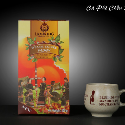 Cà Phê Phin Giấy Chồn Đam Mê - Lionking - 100% cà phê Chồn nguyên chất chọn lọc hảo hạng - Hộp 144g (12 gói x 12g)