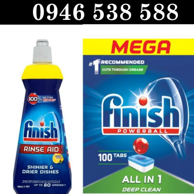 Combo Viên rửa bát Finish all in one 100 tabs + Nước làm Bóng Finish 400ml nhập khẩu Ba Lan
