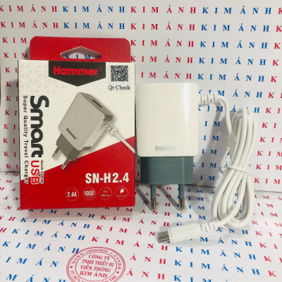 Sạc liền dây Ham Chính Hãng, dòng điện 2.4A, CÓ THÊM 1 CỔNG USB, Hàng Chính Hãng