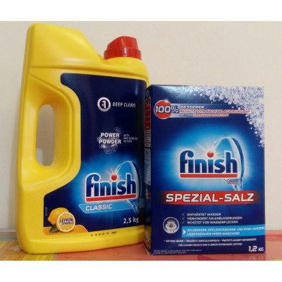 Combo Bột rửa bát Finish 2,5kg + Muối Finish 1,2kg + Nước làm bóng Finish 400ml +Tặng viên Finish