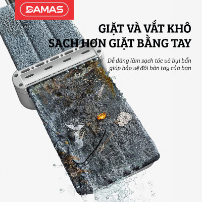 Cây lau nhà tự vắt thông minh tự gấp gọn , chổi lau xoay 360 độ dễ dàng len lỏi vào các vị trí khó lau - Thiết kế nhỏ gọn, tiện dụng, tiết kiệm không gian khi cất giữ, có thể dựng đứng độc lập mà không cần đến thanh kẹp tường - DAMAS Pro M232