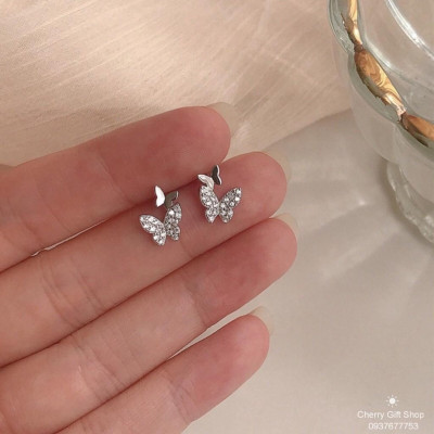 Bông Tai Xỏ Lỗ Mặt Hình Bướm Đính Đá Dễ Thương Cho Nữ
