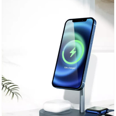 Đế Sạc Wiwu Power Air X23 3 In 1 Dành Cho Apple Watch, Iphone 12 Series, Tai Nghe Không Dây Hỗ Trợ Sạc Nhanh 15W - Hàng Chính Hãng