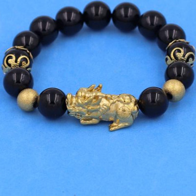 Chuỗi tay Tỳ Hưu inox Charm Thạch Anh Đen 10 ly VTAETHTRHKHB10 - hợp mệnh Mộc, mệnh Thủy