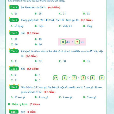 Đề Kiểm Tra Toán 2 - Học Kì 1 (Cánh Diều)