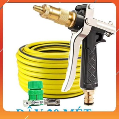 Vòi Xịt️Bộ dây vòi xịt nước rửa xe, tưới cây , tăng áp 3 lần, loại 20m 206236 đầu đồng, đai, nối vòi vàng