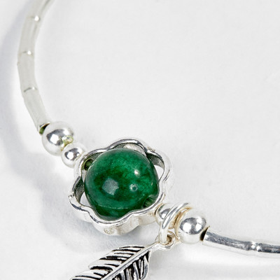 Vòng Bạc Hạt Đá Cẩm Thạch Phối Charm Lá Ngọc Quý Gemstones