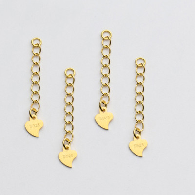 Combo 5 cái charm bạc dây xích trái tim trang trí mạ vàng - Ngọc Quý Gemstones