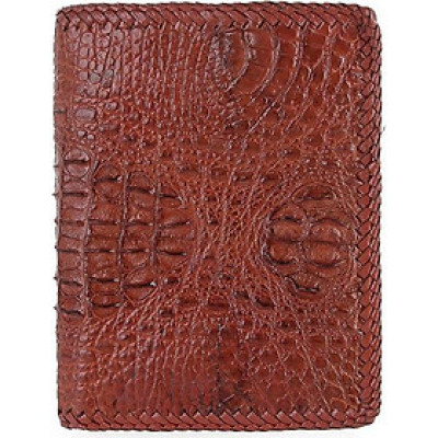 Bóp nam Huy Hoàng da cá sấu nguyên con đan viền kiểu đứng màu nâu đỏ HT2765