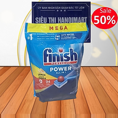 Túi 94 viên rửa chén Finish All In 1 Max Dishwasher Tablets Lemon PTT09441 - hương chanh
