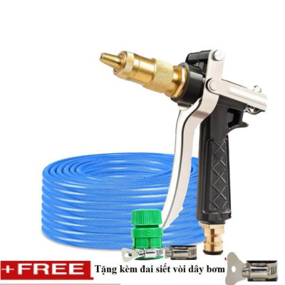  Bộ dây vòi xịt nước rửa xe, tưới cây . tăng áp 3 lần, loại 20m 206236 đầu đồng, đai+ tặng đai