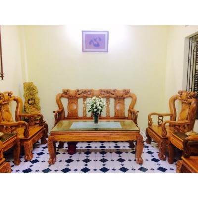 Bộ bàn ghế giả cổ trạm quốc đào gỗ gõ đỏ