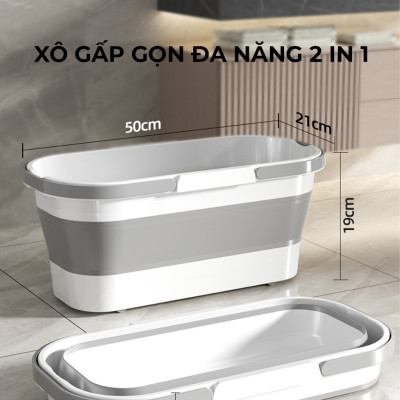 Xô Đựng Nước Gấp Gọn Đa Năng Có Bánh Xe Chậu Gấp Gọn Tiện Lợi Giặt Cây Lau Nhà Chùi Kính Dung Tích 12L