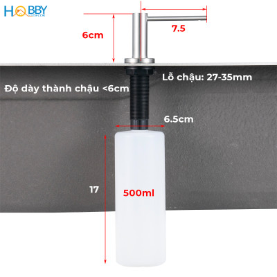 Vòi bơm hút nước rửa chén Inox 304 có bình 500ml Hobby home decor NRC7