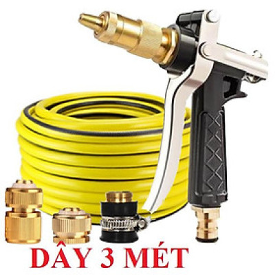 Bộ dây vòi xịt nước rửa xe, tưới cây .tăng áp 3 lần,loại 3m, 5m 206236 đầu đồng,cút đồng,nối đồng+ tặng móc khoá