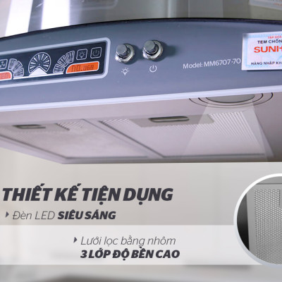 Máy Hút Mùi Kính Cong Sunhouse Mama MM6707-70 (180W) - Hàng chính hãng