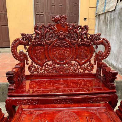Bộ Bàn Ghế Nghê Đỉnh Rồng Phương Gỗ Xà Cừ