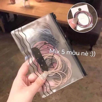 Combo 5 Set 100 dây chun buộc tóc trơn nhiều màu co giãn tốt đựng trong túi zip tiện lợi, có thể tái sử dụng Nhung Voi Nữ
