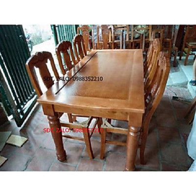 bộ bàn ghế ăn 6 ghế bàn 80 x 160 ghế đục tựa gỗ sồi nga