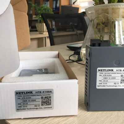 Bộ chuyển đổi quang điện Gigabit 10/100/1000M (1 sợi quang) Converter Netlink HTB-4100A\B ( 2 thiết bị) - Hàng nhập khẩu
