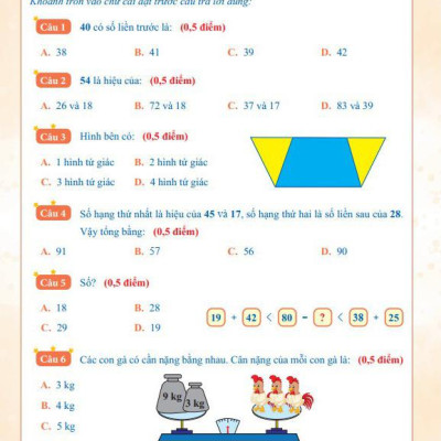 Đề Kiểm Tra Toán 2 - Học Kì 1 (Cánh Diều)