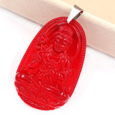 [Tuổi Ngọ] Mặt Dây Chuyền Phật Đại Thế Chí Bồ Tát Đá Pha Lê Đỏ Size Nhỏ 3.6cm & Size Lớn 5cm- Tặng Kèm Móc Inox - Phong Thủy 868 - May Mắn - Bình An