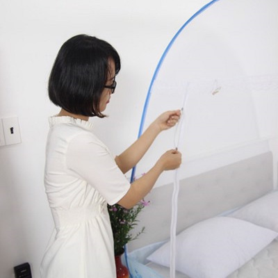 Màn tự bung cao cấp Mộc Miên đỉnh rộng trắng viền xanh loại 1,2mx2m-1 cửa - Mùng ngủ cao cấp Mộc Miên 