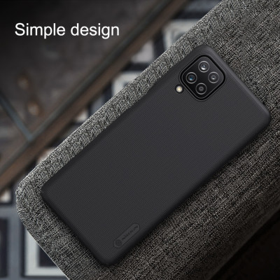 Ốp Lưng Sần chống sốc cho Samsung Galaxy A12 hiệu Nillkin Super Frosted Shield (Đính kèm giá đỡ hoặc miếng dán từ tính) - Hàng Chính Hãng
