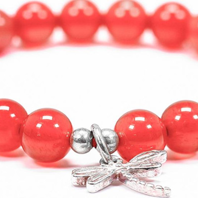 Vòng tay cho bé đá mã não đỏ charm chuồn chuồn  mệnh hỏa,thổ - Ngọc Qúy Gemstones