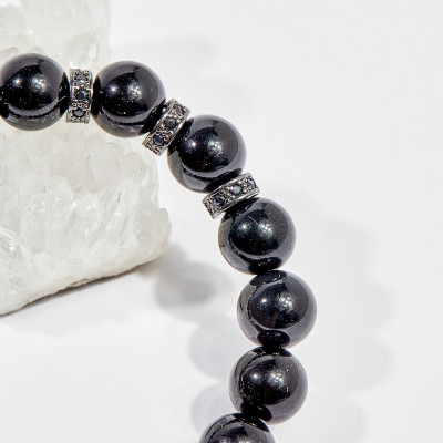 Vòng tay phong thủy đá obsidian charm tỳ hưu 10mm mệnh thủy , mộc- Ngọc Quý Gemstones