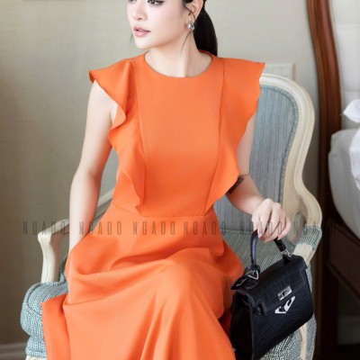 Đầm cam cánh tiên NGADO , đầm xòe , đầm dạo phố dự tiệc