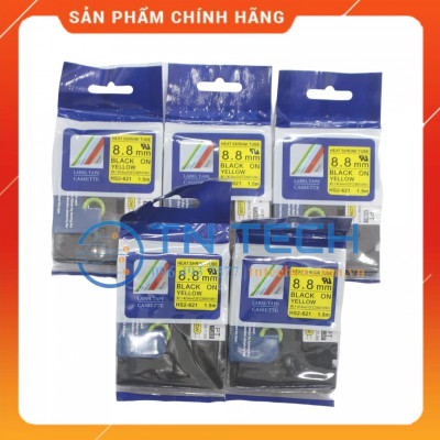 Ống co nhiệt HS2-621 - Đen nền vàng 8.8mm x 1.5m - Dùng cho máy in ống BROTHER - AIMO [Hàng nhập khẩu]
