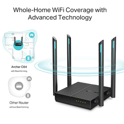 Thiết bị định tuyến mạng không dây TP-Link Router Wifi 5 Dual Band Full Gigabit AC1200 Archer C64 - Hàng chính hãng