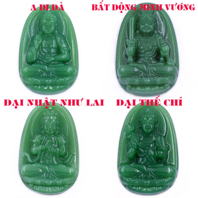 Mặt dây chuyền Phật Đại thế chí đá xanh 2.2 x 3.6cm ( size trung ) kèm vòng cổ dây cao su xanh lá + móc inox, Phật bản mệnh