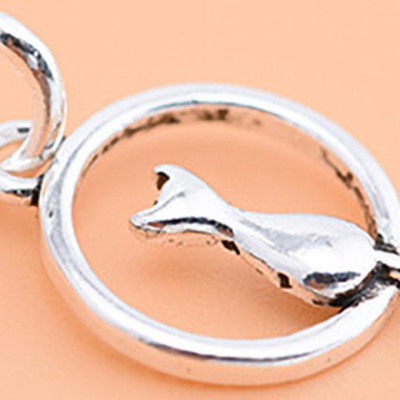 Combo 3 cái charm bạc hình mèo ngồi vòng tròn treo - Ngọc Quý Gemstones