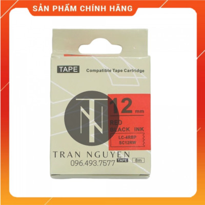 [Combo 3 hộp] Nhãn in Tepra SC12RW (LC-4RBP) - Chữ đen nền đỏ 12mm x 8m - Hàng nhập khẩu