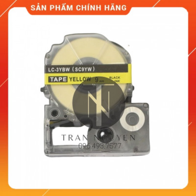 [Combo 3 hộp] Nhãn in Tepra SC9YW (LC-3YBW) - Chữ đen nền vàng 9mm x 8m - Hàng nhập khẩu