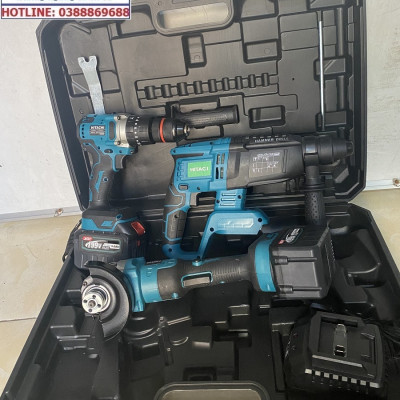 Bộ Combo Máy Khoan Đục Bê Tông, Máy Mài Và Máy Khoan Pin Dùng Pin 199V, 2 Pin 15Cell, Máy Khoan Siêu Khỏe, Siêu Bền (Tặng Hộp Đựng)