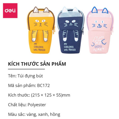 Hộp Bút Túi Đựng Bút Cute Đồ Dùng Học Tập Đồ Dùng Cá Nhân Học Sinh Hình Chú Mèo Xinh Xắn Nhiều Màu Sắc Deli - Sức Chứa Lớn Bóp Viết Phù Hợp Cho Học Sinh, Đựng Mĩ Phẩm - BC172