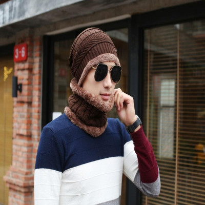 Mũ len trùm đầu kèm khăn ống choàng cổ ấm áp cho nam nữ