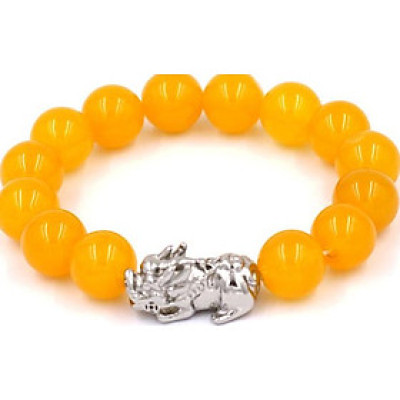 Vòng đeo tay thạch anh vàng 12 ly - cẩn Tỳ Hưu inox VTAVTHT12 - hợp mệnh Kim, mệnh Thổ