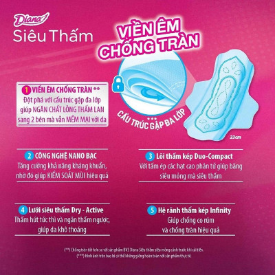 Combo 6 gói Băng vệ sinh Diana Siêu thấm siêu mỏng cánh 8 miếng