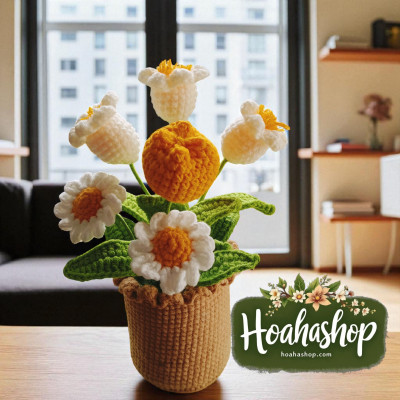Chậu hoa len handmade – Thiết kế độc quyền Hoahashop