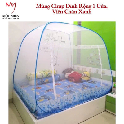 Mùng Chụp Mộc Miên - Tự Bung Đỉnh Rộng Có Viền Chân - Trăng Viền Xanh