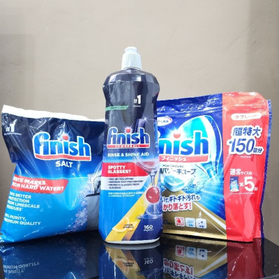 Combo 150 Viên rửa bát chén + Muối Finish 1.2kg + Nước làm bóng finish 800ml