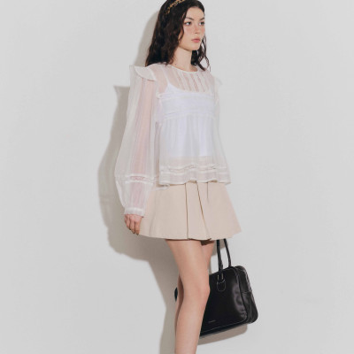 DOTTIE - Áo phối đăng ten và ly - Trắng - T1132