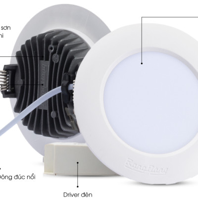 Đèn LED âm trần Downlight Rạng Đông Model: AT04 90/8W lỗ khoét 90mm 8W, 10W chất lượng ánh sáng cao, tăng khả năng nhận diện màu sắc.