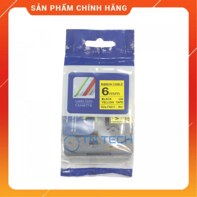 Nhãn In HZE-FX611 - Đen nền vàng 6mm x 8m - Dùng cho máy in BROTHER - AIMO - PUTY [Hàng nhập khẩu]