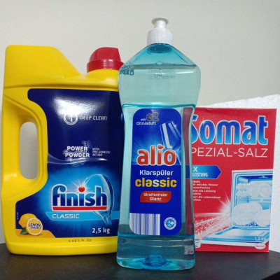 combo Bột rửa bát Finish 2,5 kg + muối Somat 1,2kg + nước bóng Alio 1000ml
