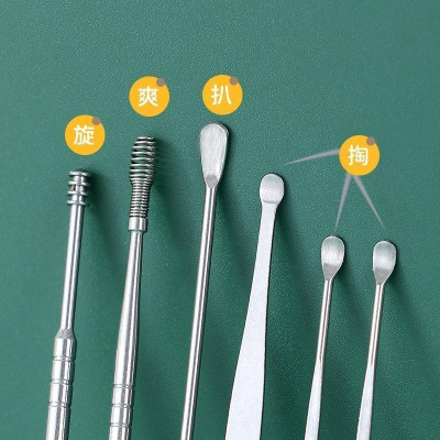 Combo 2 Bộ lấy ráy tai 6 món  cao cấp inox 304, không gỉ an toàn kèm bao da Nữ Women